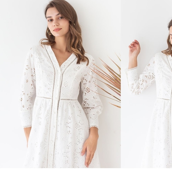 Chicwish Embroidered Eyelet Midi Dress - Picture 2 of 14